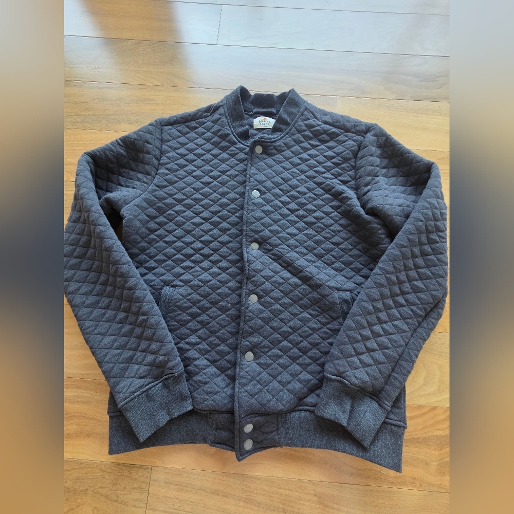 Marine Layer Quilted Dark Grey Bomber Jacket Large